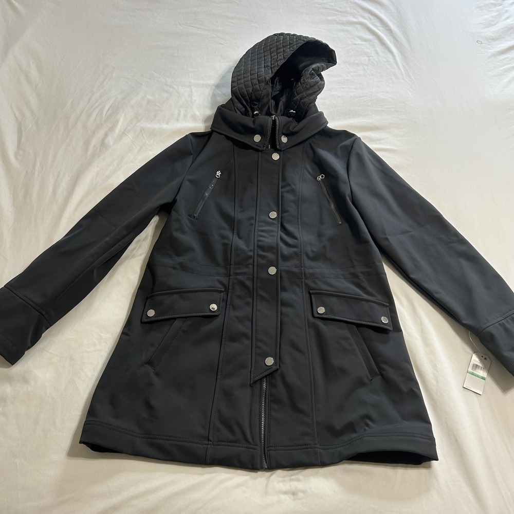 Nautica Womens Black Softshell Hooded Parka Jacket Size Large NWT